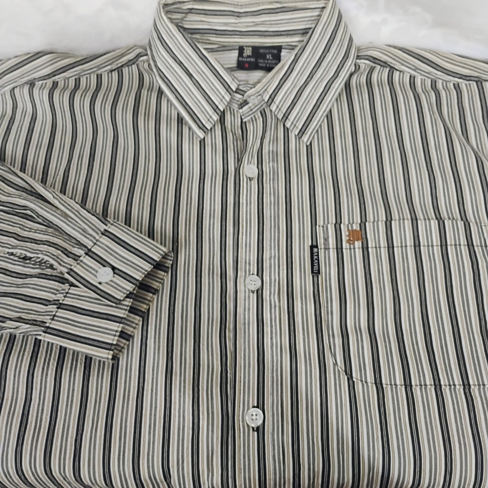 Makaveli Branded Mens XL Striped Button Down Shirt Long Sleeve Cotton Vintage O